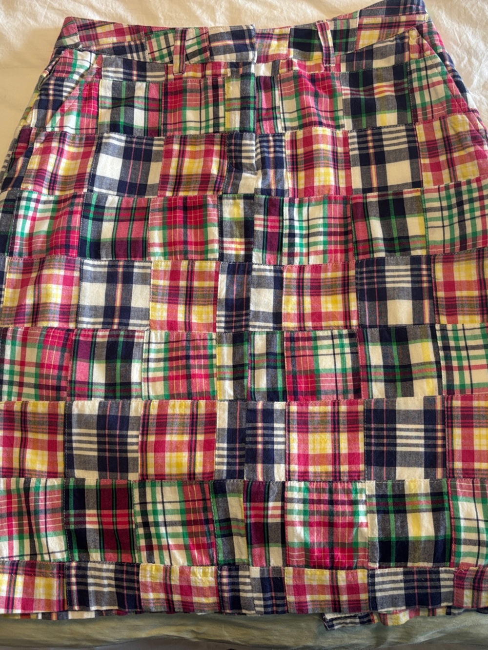 Brooks Brothers Patchwork Plaid A-Line Skirt in Red, Green, Navy, Yellow, White